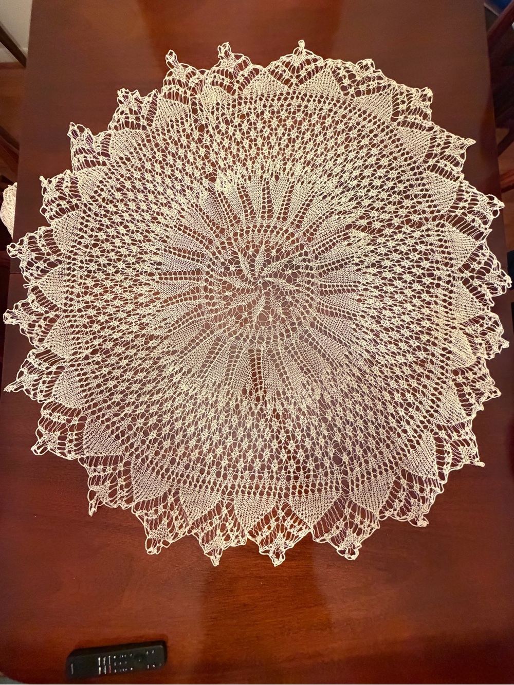 Vintage Handmade Lace Doily / Table Topper – Large Round Crochet Lace 43” Ivory